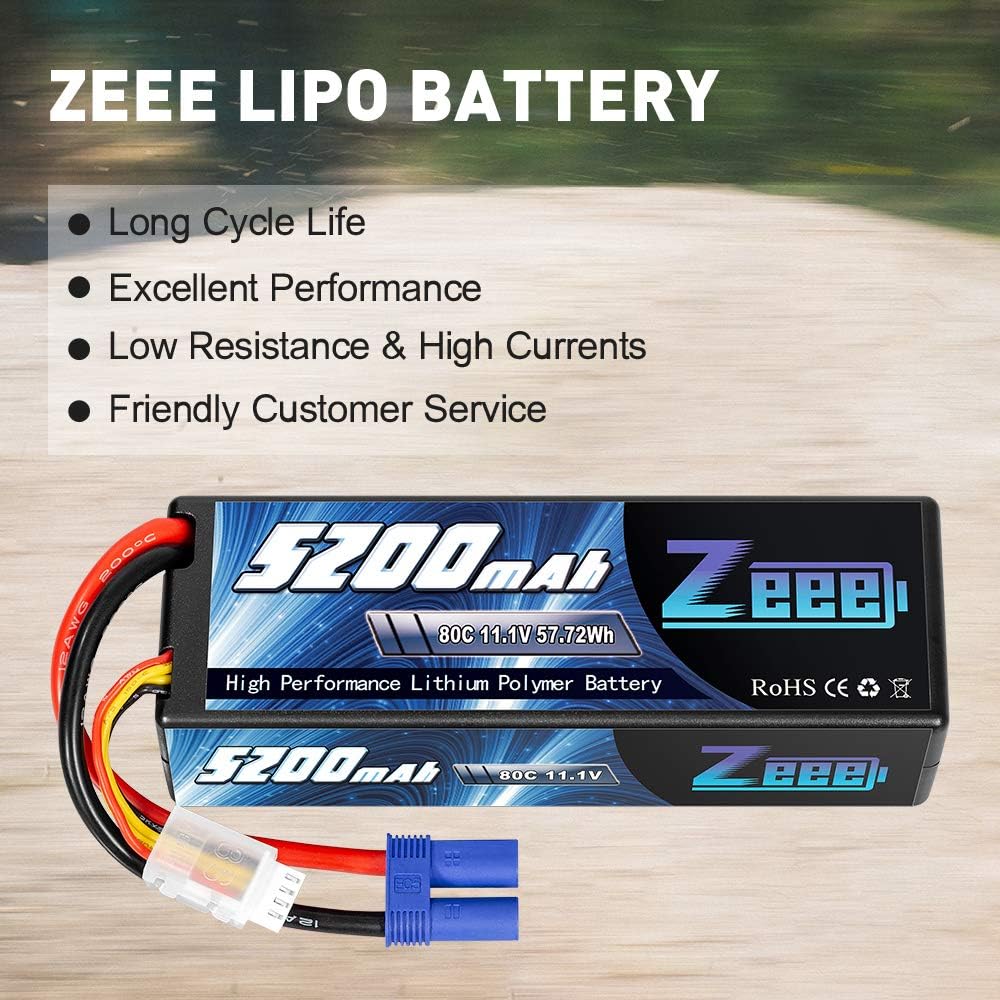 11.1V 80C 5200mAh 3S Lipo Battery with EC5 Connector Hardcase Battery (2 Packs) N1160