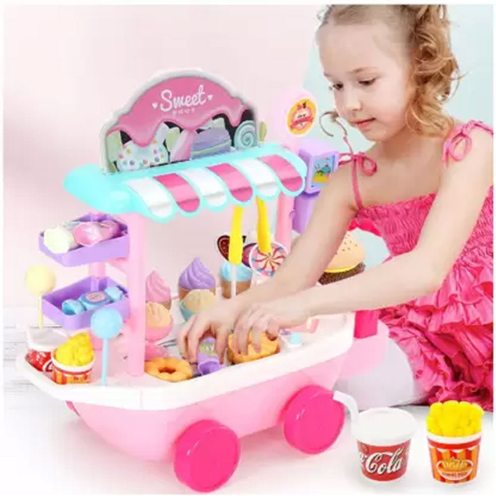 Ice Cream Cart 36pcs Pretend Play Kitchen Toy Set With Umbrella Food Dishes X670485