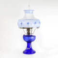 Cobalt Glass Non-Electric Oil Lamp with Blue Meadow Shade O3075