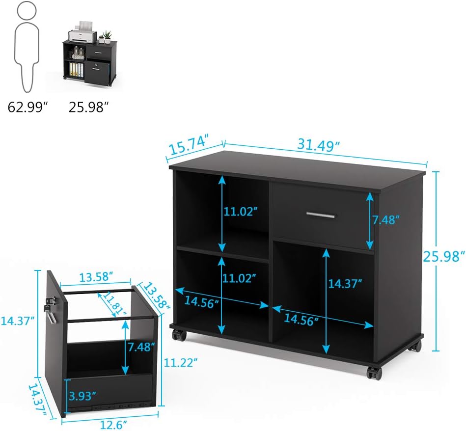 2 Drawer Mobile File Cabinet with Lock and Open Shelves X7074