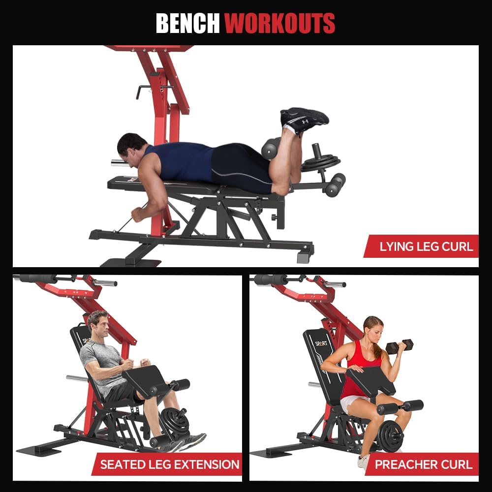 Red Multifunctional Strength Training Station with Multi Bench Press B392