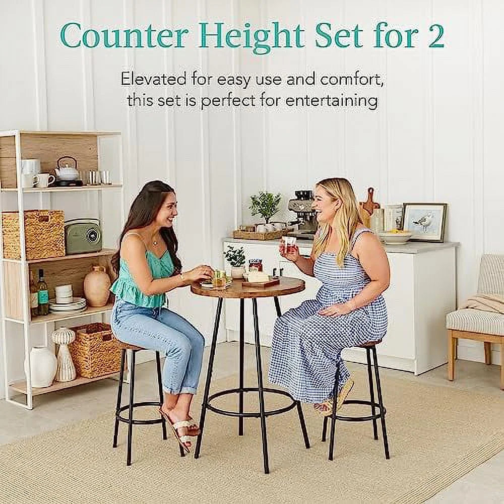 3 Piece Round Counter Height Pub Table and Stools Dining Set Black B61244