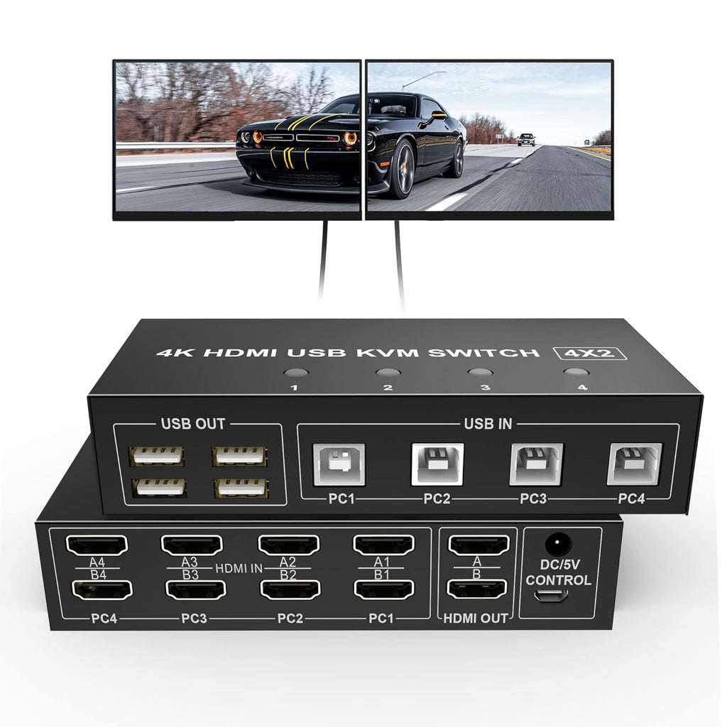 4 Port HDMI KVM Switch 4K@60Hz 4 in 2 Out F43824