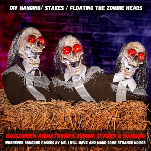 Halloween Animatronic Zombie Pathway Markers, Sound Activated Light Up Eyes (3Pack) V569734