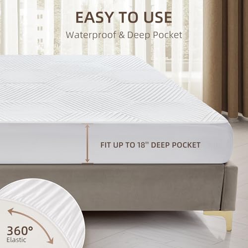 Twin XL Waterproof Heated Mattress Pad, White, 39" x 80" x 17.3" Deep Pocket D375