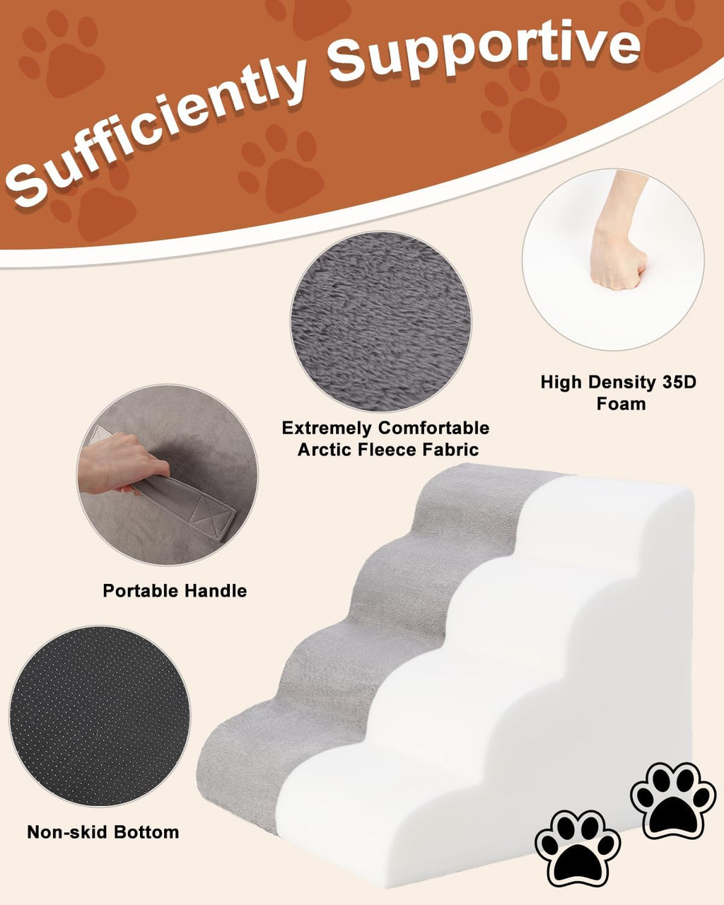 Grey 3-Step High Density Foam Pet Stairs T293784