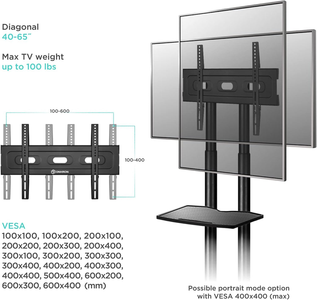 Mobile TV Stand for 40 to 65 Inch TV with Wheels Shelves Q605