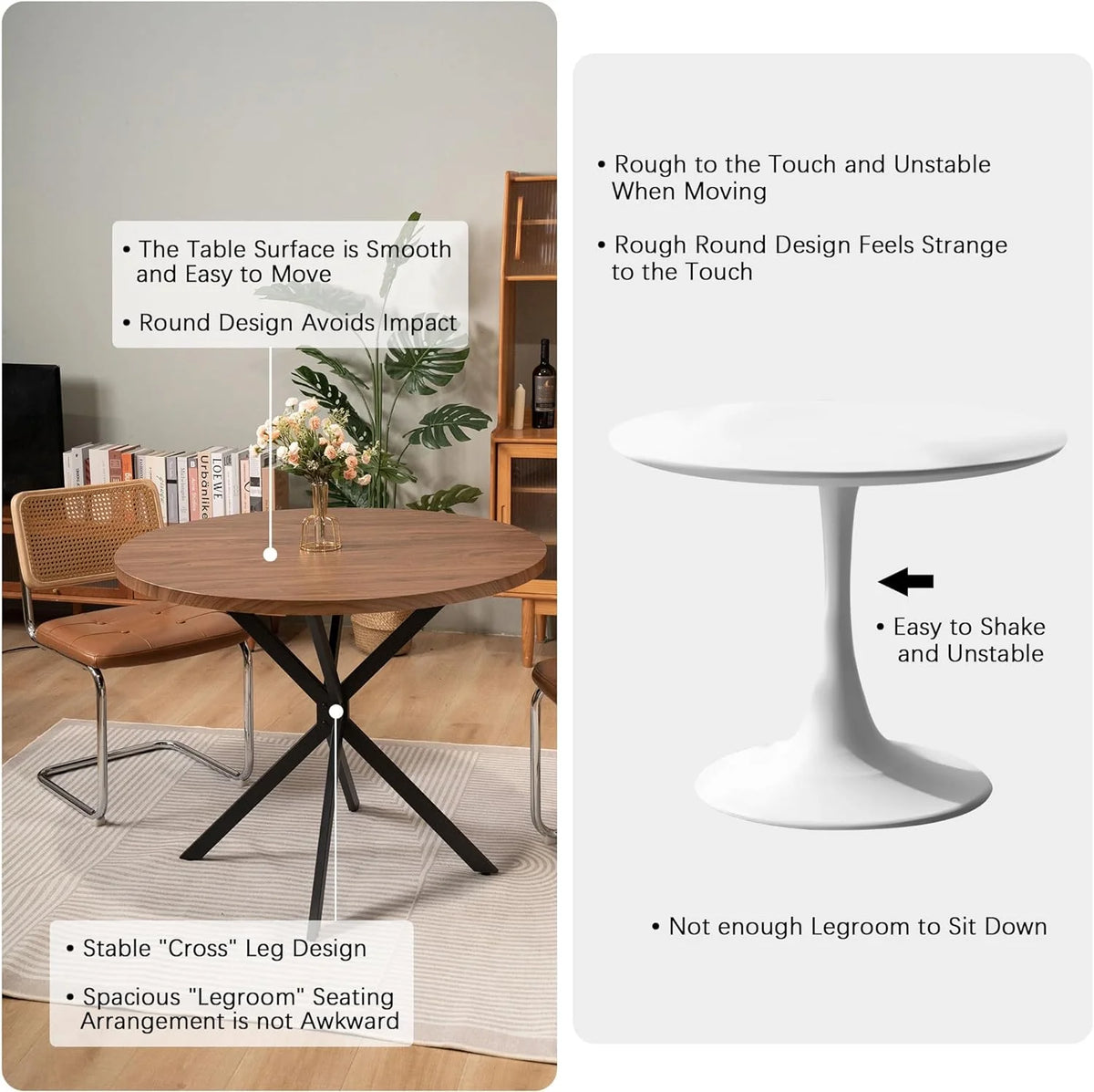 Round Dining Table with Black Metal Legs F406
