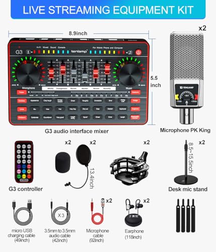 Podcast Microphone Bundle with Audio Mixer, 3.5mm Condenser Microphone, Soundboard with Voice Changer H238006