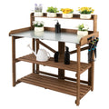 Folding Potting Bench Table with Galvanized Tabletop 2 Tier Storage Shelves B334371