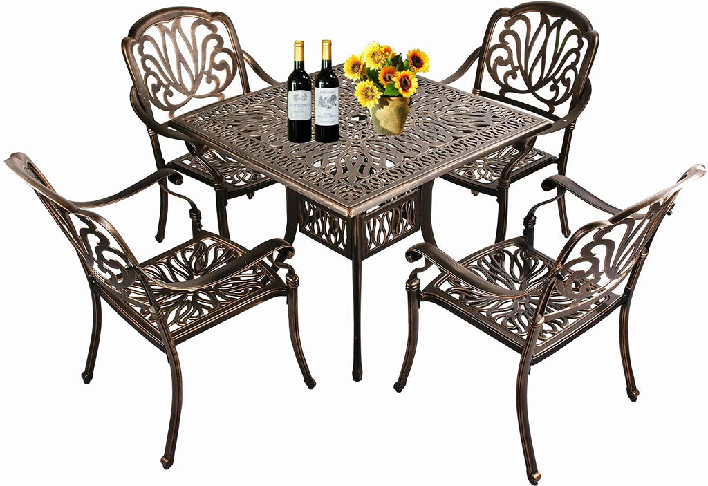 5-Piece Cast Aluminum Outdoor Dining Set with Umbrella Hole I40844