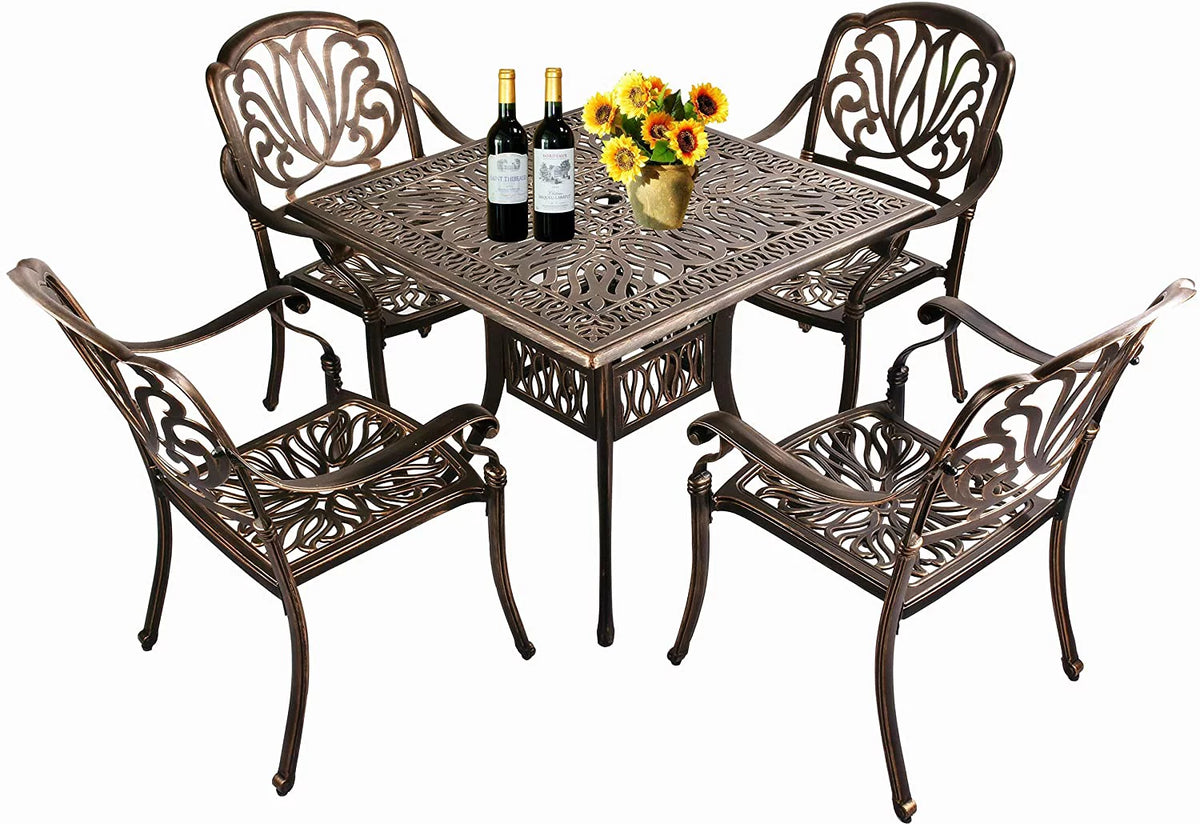 5-Piece Cast Aluminum Outdoor Dining Set with Umbrella Hole I40844