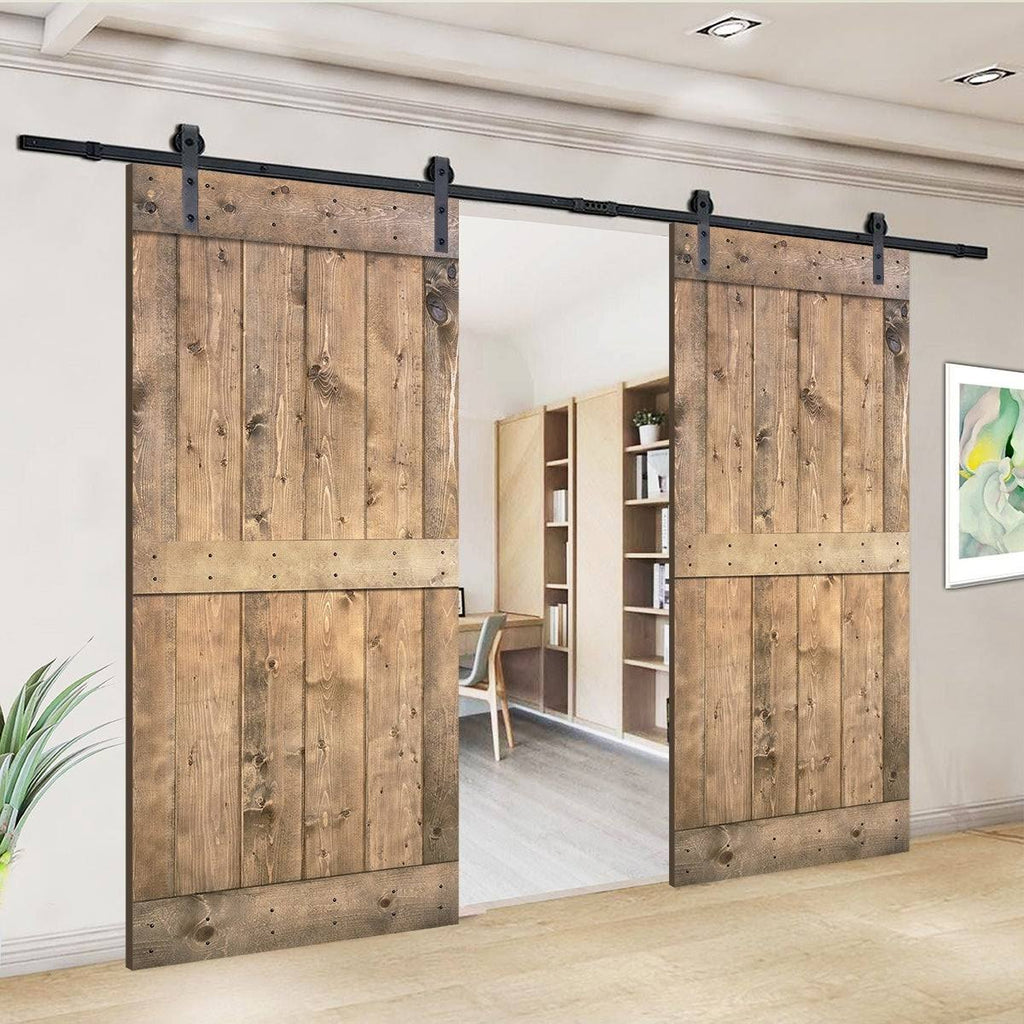 Paneled Wood Double Barn Door Set of 2, Briar Smoke Z97006