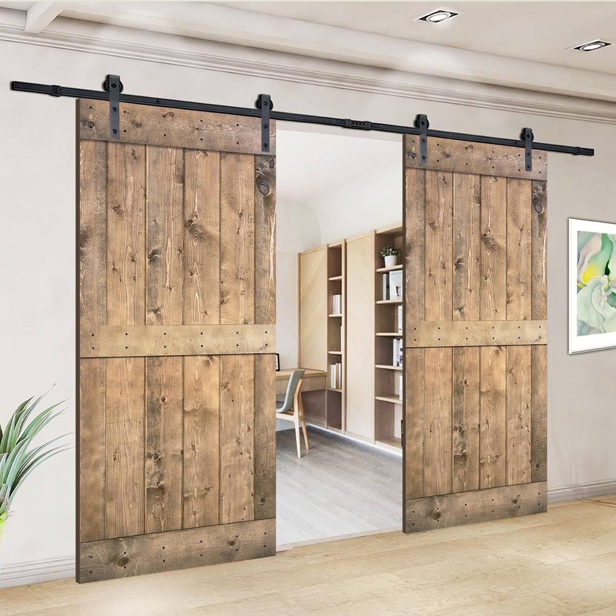 Paneled Wood Double Barn Door Set of 2, Briar Smoke Z97006