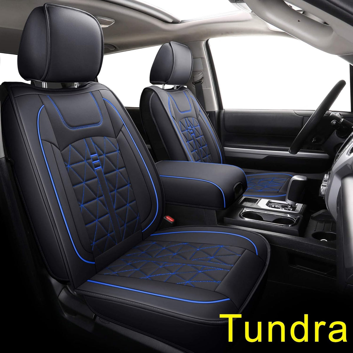 Black & Blue Waterproof Faux Leather Seat Covers Full Set D389