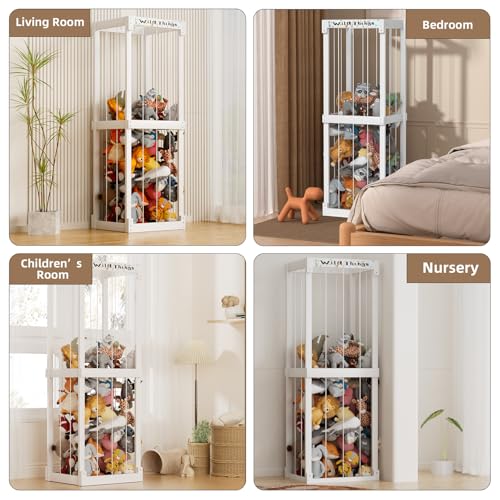 White Wooden Stuffed Animal Storage Cage with Elastic Rope R72880