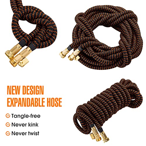 50 ft Expandable Garden Hose with 10 Pattern Spray Nozzle, 3/4 Solid Brass Connectors, Retractable Latex Core H28254