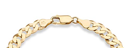 18K Gold Over Sterling Silver Solid Diamond-Cut Cuban Link Curb Chain Bracelet I314