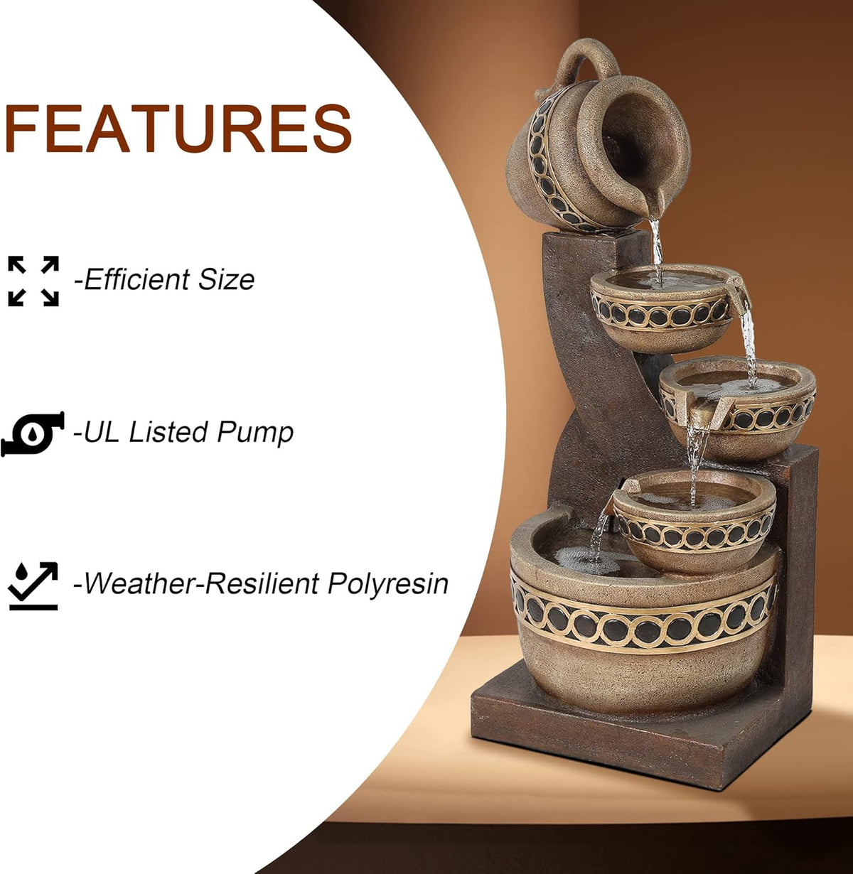 5 Tiered Polyresin Outdoor Water Fountain X676957