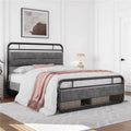 Queen Size Metal Platform Bed with Velvet Upholstered Headboard Dark Gray K55134