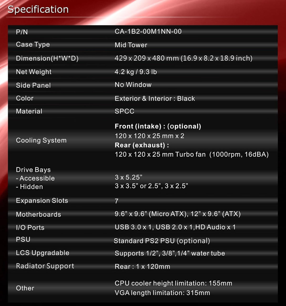 Black SPCC ATX Mid Tower Computer Chassis H991