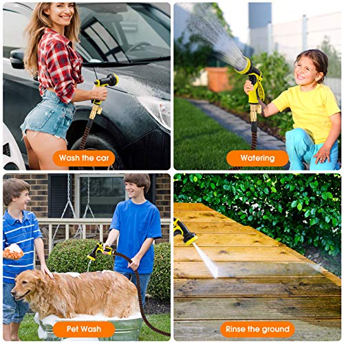 50 ft Expandable Garden Hose with 10 Pattern Spray Nozzle, 3/4 Solid Brass Connectors, Retractable Latex Core H28254