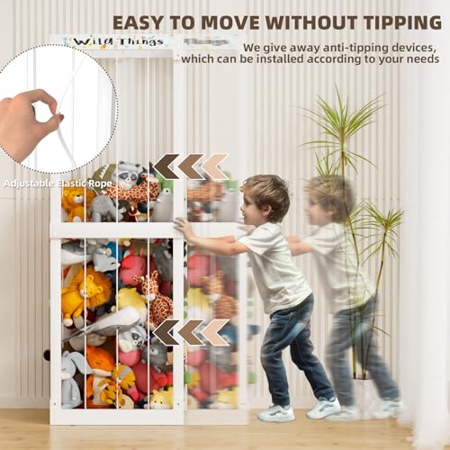 White Wooden Stuffed Animal Storage Cage with Elastic Rope R72880
