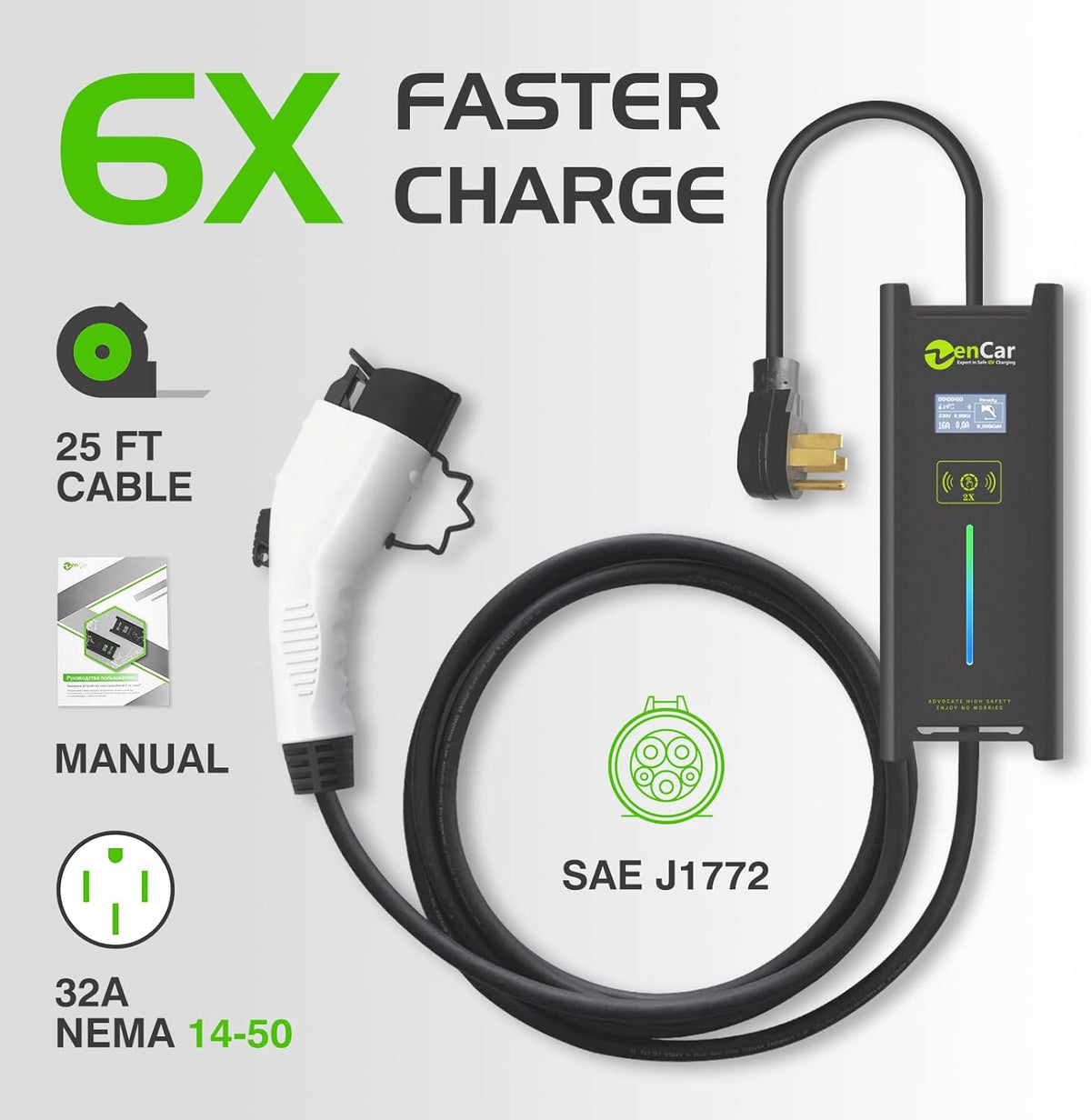 32 Amp Level 2 Portable EV Charger with Cable Holder O256