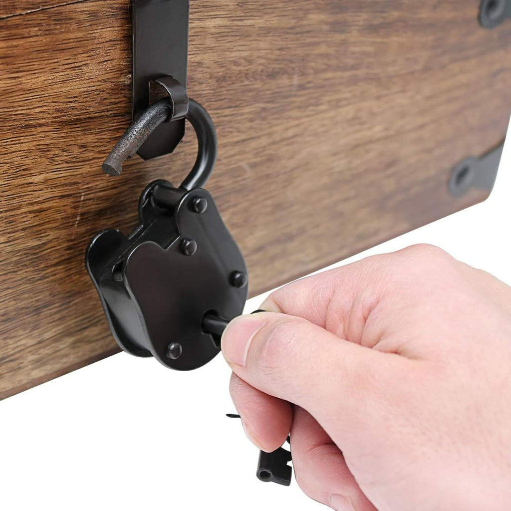 Wooden Storage Box with Iron Lock and Skeleton Key T47131