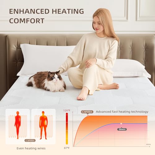 Twin XL Waterproof Heated Mattress Pad, White, 39" x 80" x 17.3" Deep Pocket D375