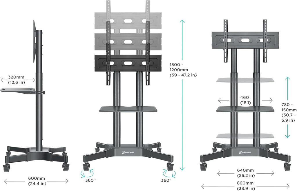 Mobile TV Stand for 40 to 65 Inch TV with Wheels Shelves Q605