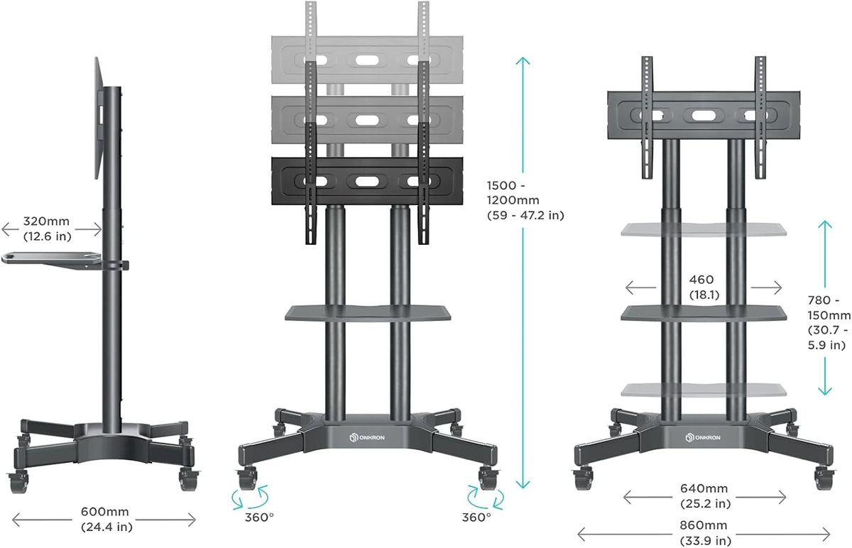 Mobile TV Stand for 40 to 65 Inch TV with Wheels Shelves Q605