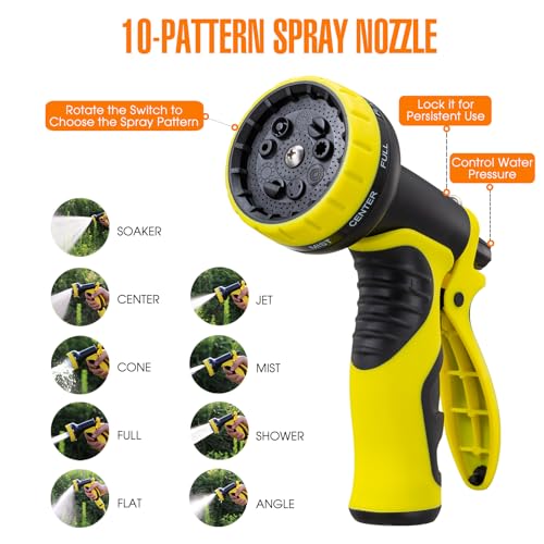 50 ft Expandable Garden Hose with 10 Pattern Spray Nozzle, 3/4 Solid Brass Connectors, Retractable Latex Core H28254