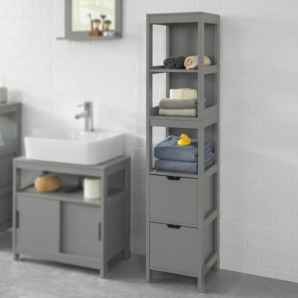 White Floor Standing Bathroom Storage Cabinet with Shelves and Door W7270