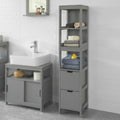 White Floor Standing Bathroom Storage Cabinet with Shelves and Door W7270