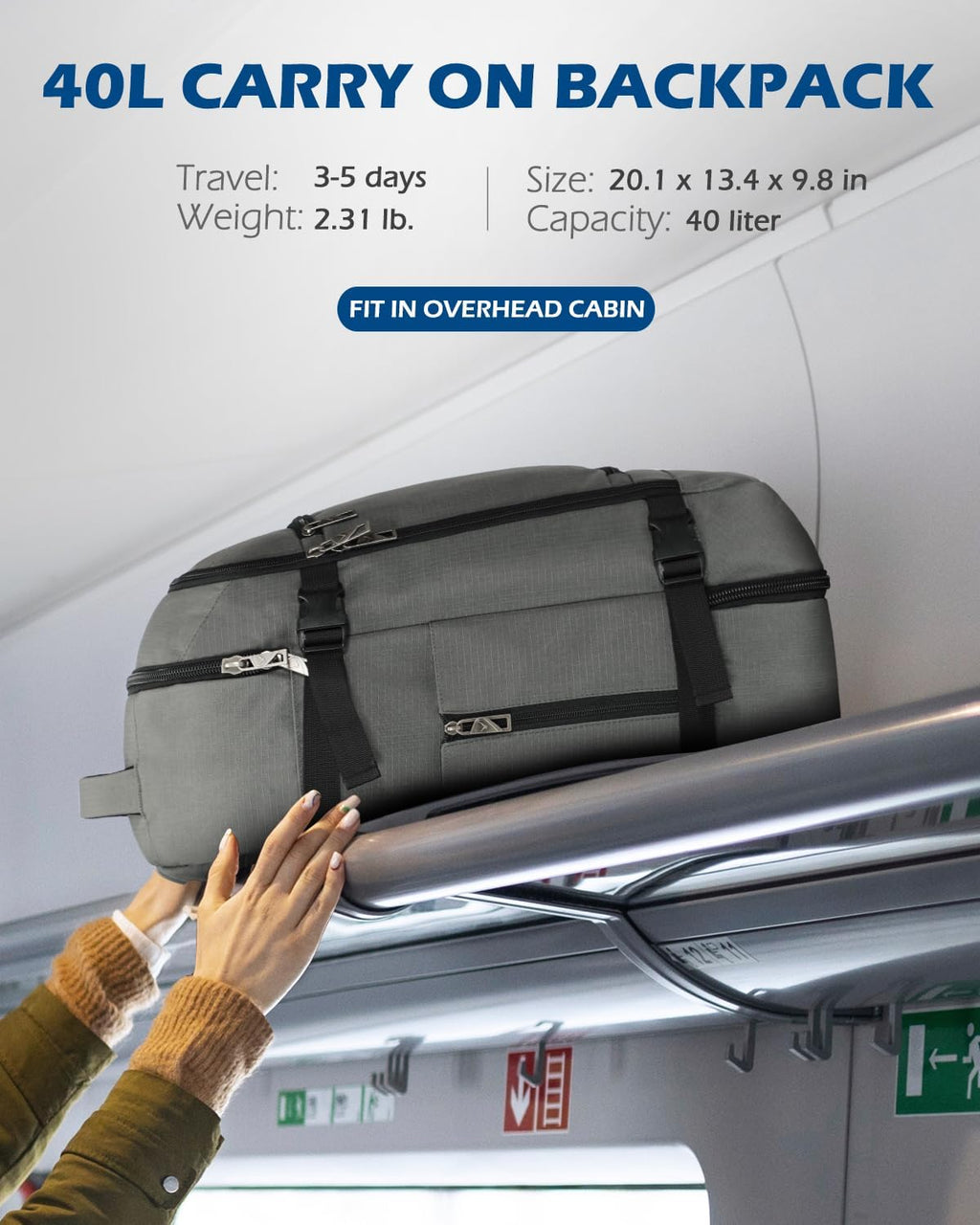 40L Blue with Grey Travel Backpack G80693