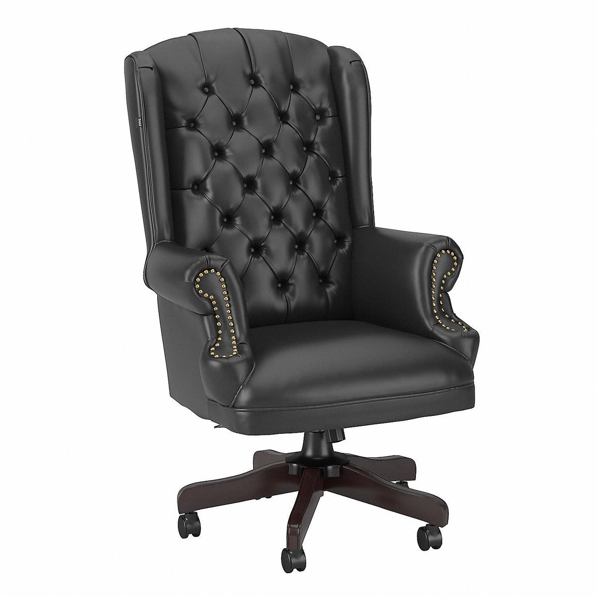 Black Leather Executive Office Chair with Nailhead Trim J53094