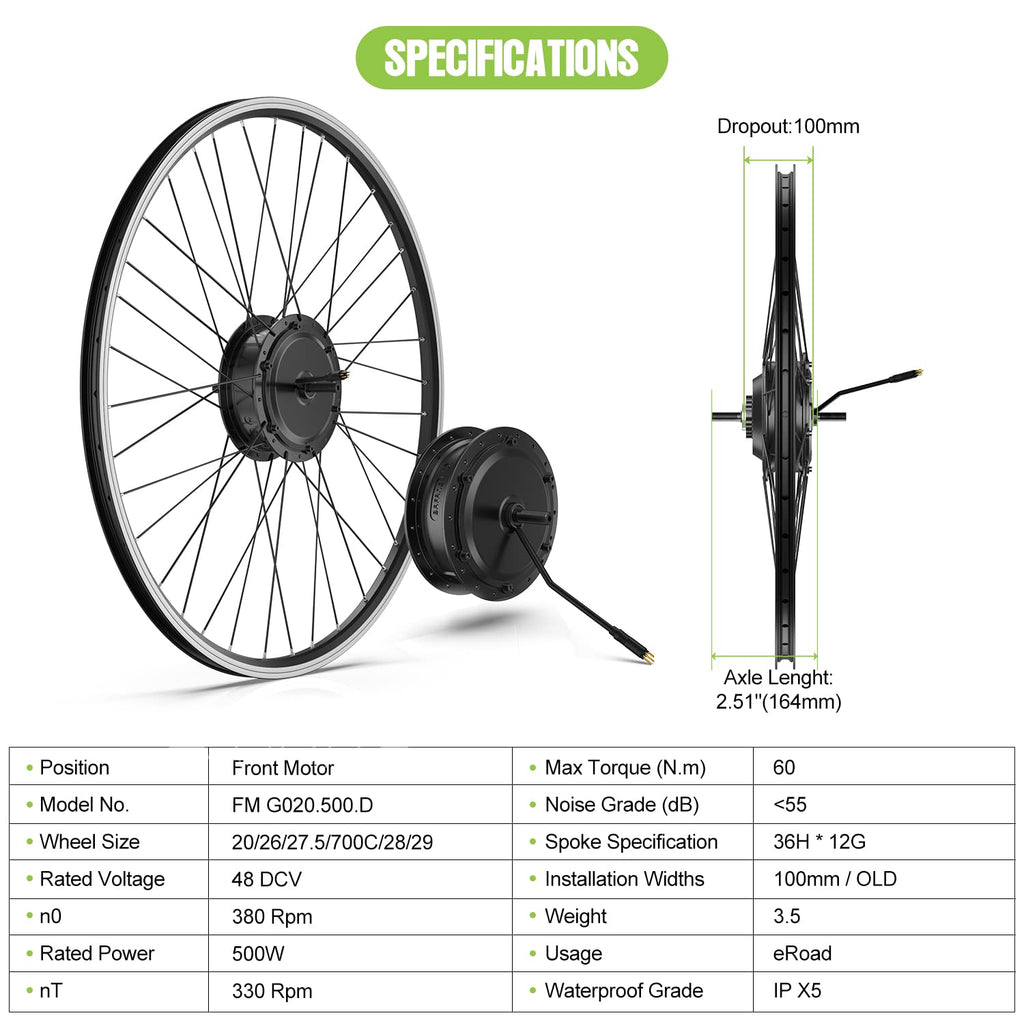 48V 500W Front Hub Motor Electric Bike Conversion Kit with LCD Display J444447