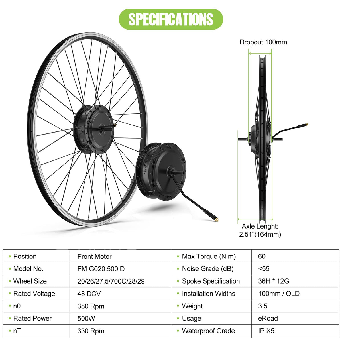 48V 500W Front Hub Motor Electric Bike Conversion Kit with LCD Display J444447