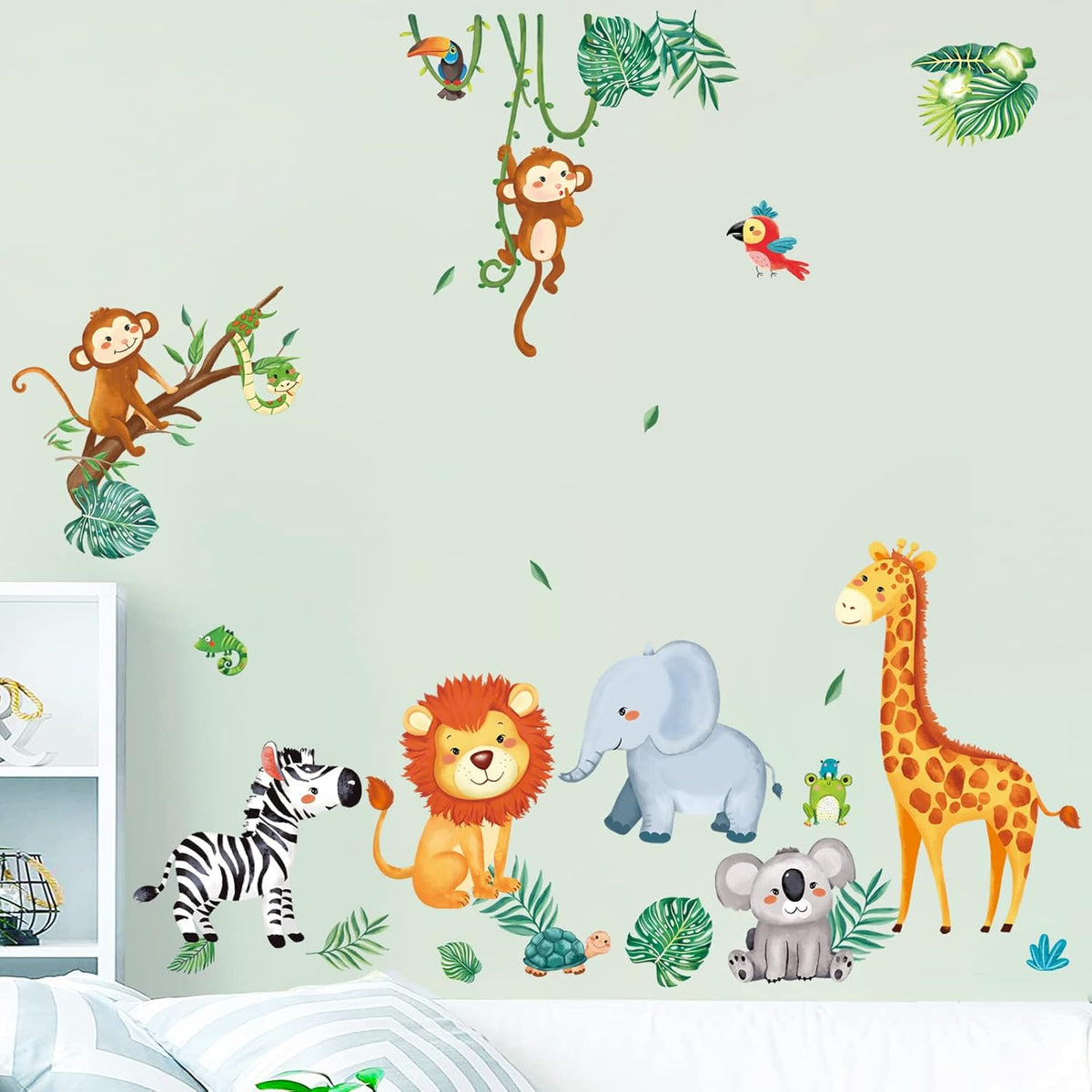 Jungle Animals Wall Decals Monkey Giraffe Elephant Wall Stickers Wall Decor F341