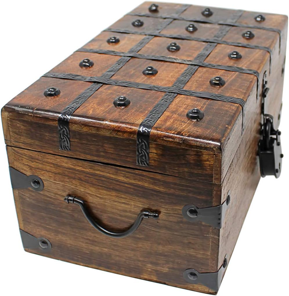 Wooden Storage Box with Iron Lock and Skeleton Key T47131