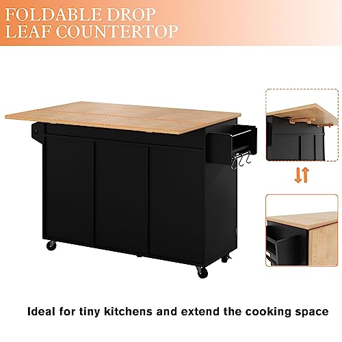 Blue Rolling Kitchen Island Cart with Drop Leaf Countertop and Storage Cabinet Y51076