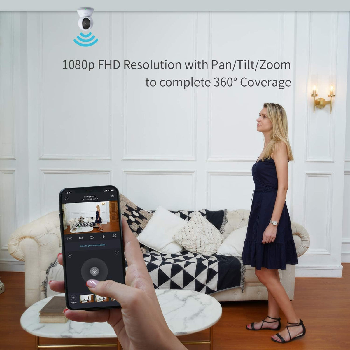 Indoor Security Camera PTZ 1080p WiFi Dome Camera with Two-Way Audio R1585
