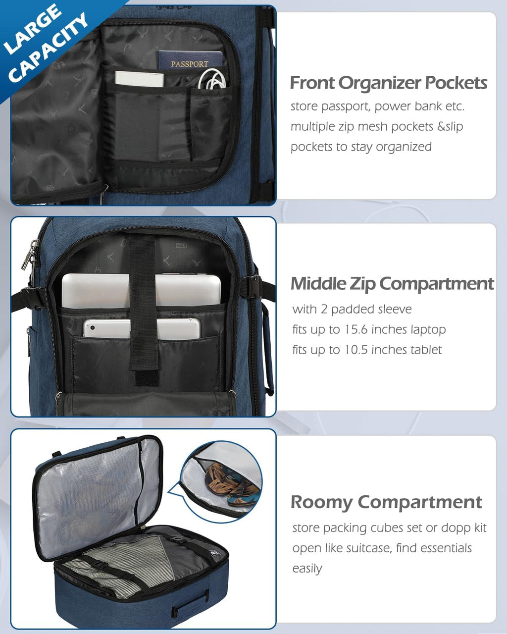 40L Blue with Grey Travel Backpack G80693