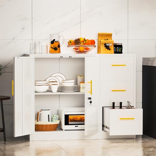 Large Metal Sideboard Buffet Cabinet with 2 Doors and 3 Drawers M12066