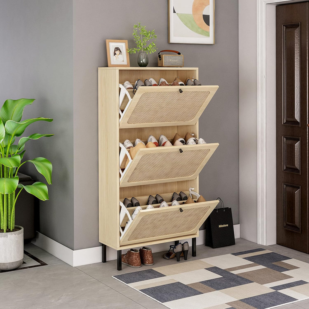 White Freestanding Slim Storage Cabinet P137314
