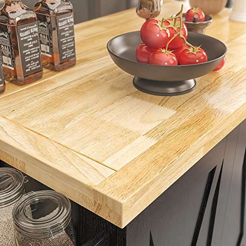 Black Rolling Kitchen Island Cart with Drop-Leaf Countertop, 3 Drawers, Rubberwood Top, on Wheels W894409