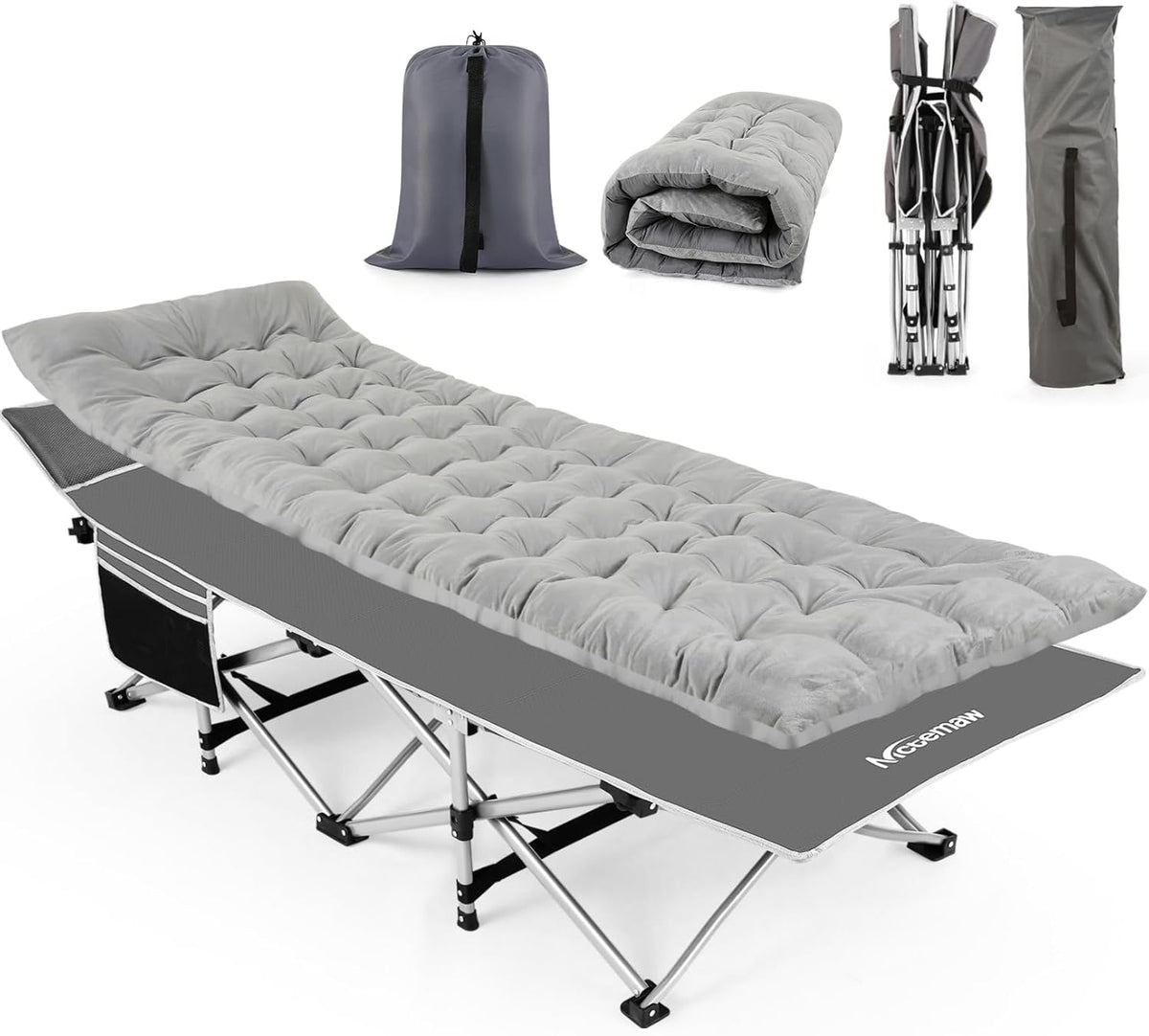 Folding Camping Cot with Carry Bag Grey Q776