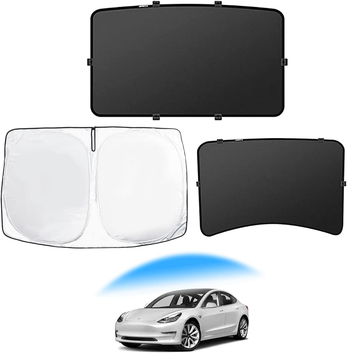 Model 3 Car Sunroof Shade Rear Window Sunshade Front Windshield Sunshade Foldable Full Set with Storage Bag I69543