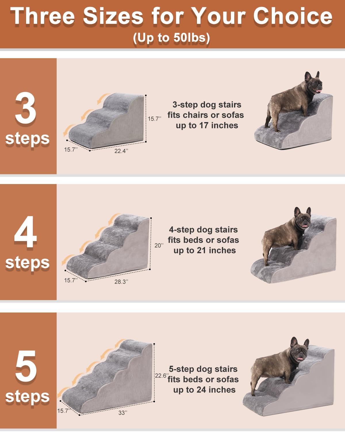 Grey 3-Step High Density Foam Pet Stairs T293784
